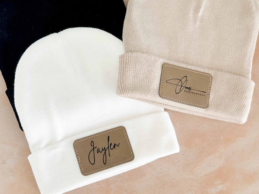 Personalized Beanie with Leather Patch-SQ1336185